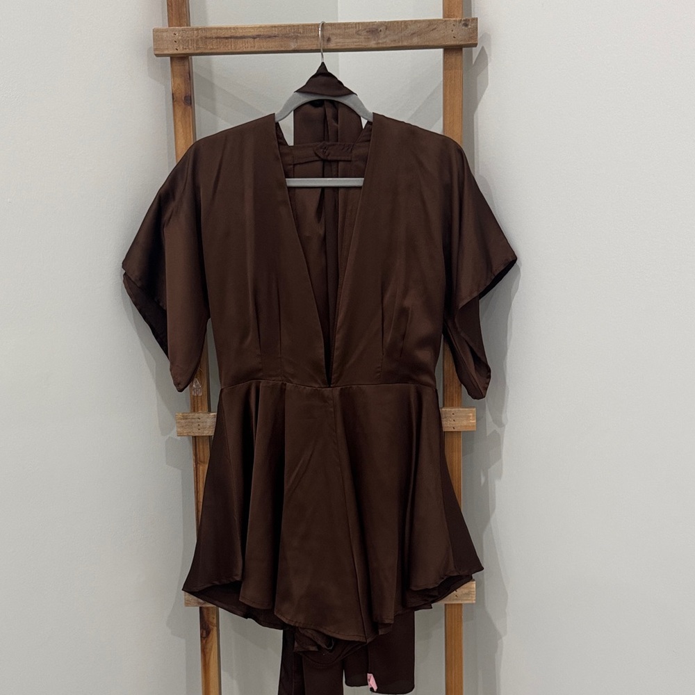 Stylish Brown Satin Playsuit
